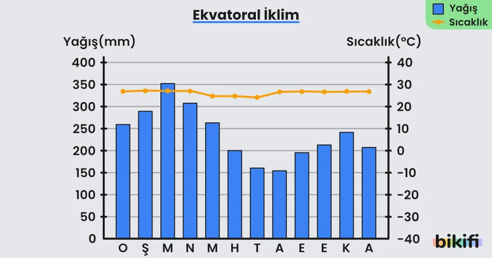 Ekvatoral iklimin yağış ve sıcaklık grafiği