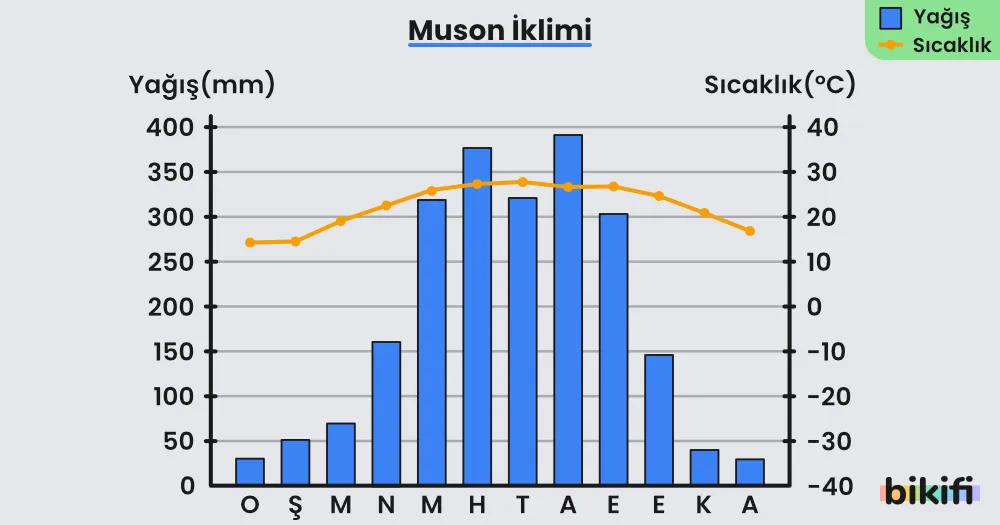 Muson ikliminin yağış ve sıcaklık grafiği