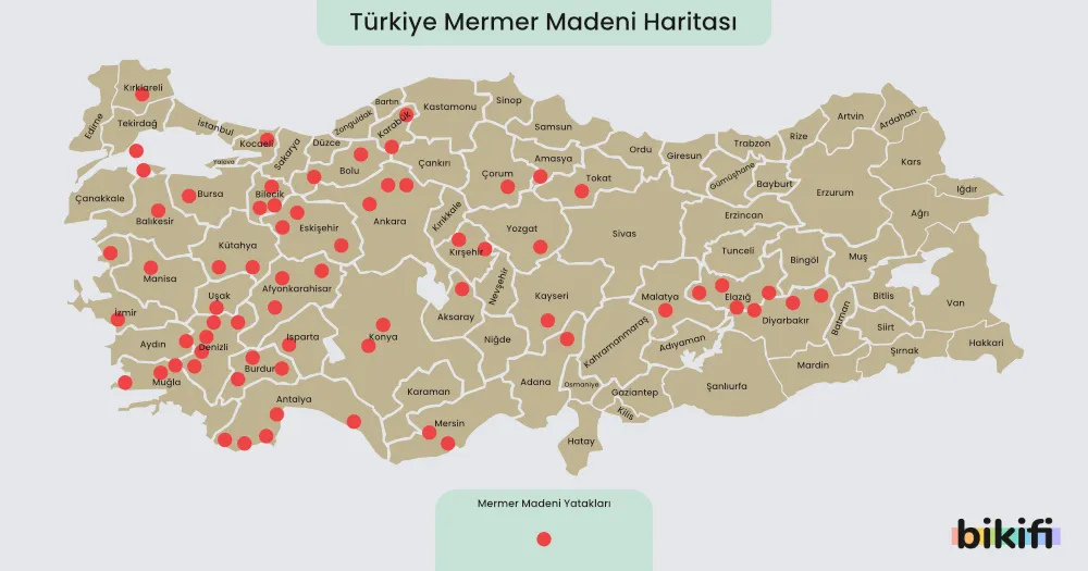 Türkiye mermer madeni haritası