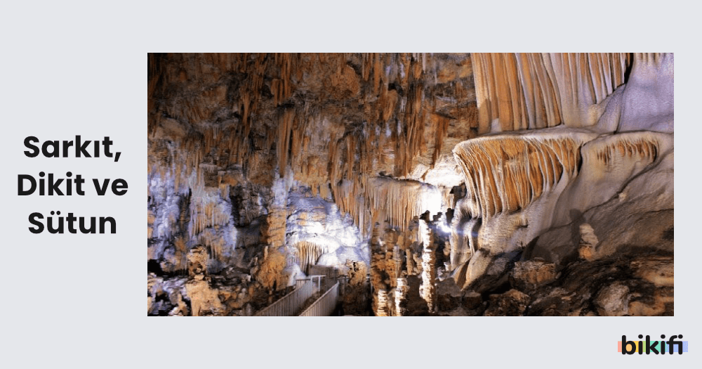 Karstik birikim Şekillerinden Sarkıt/Dikit/Sütun şekillerinin görüntüsü