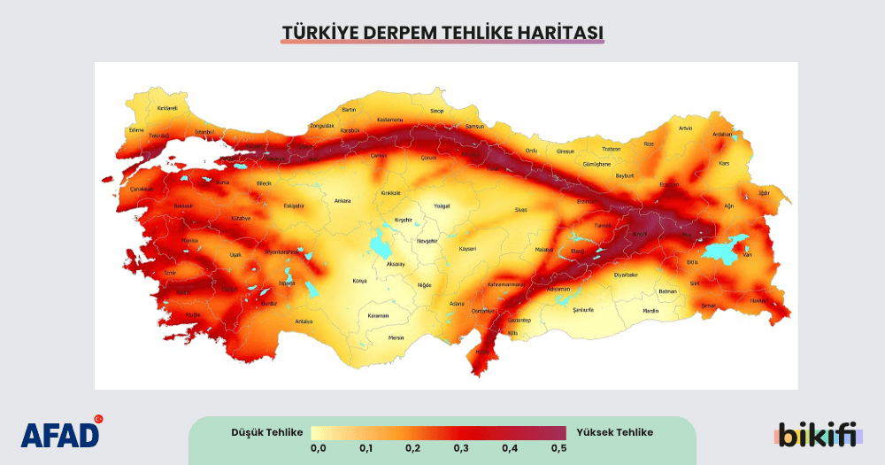 Türkiye'de Deprem tehlike haritası ve tehlike dereceleri