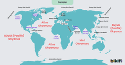 Dünya'daki denizlerin dünya haritası üzerindeki gösteirmi