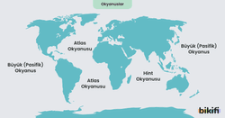 Okyanusların dünya haritası üzerinde gösterimi